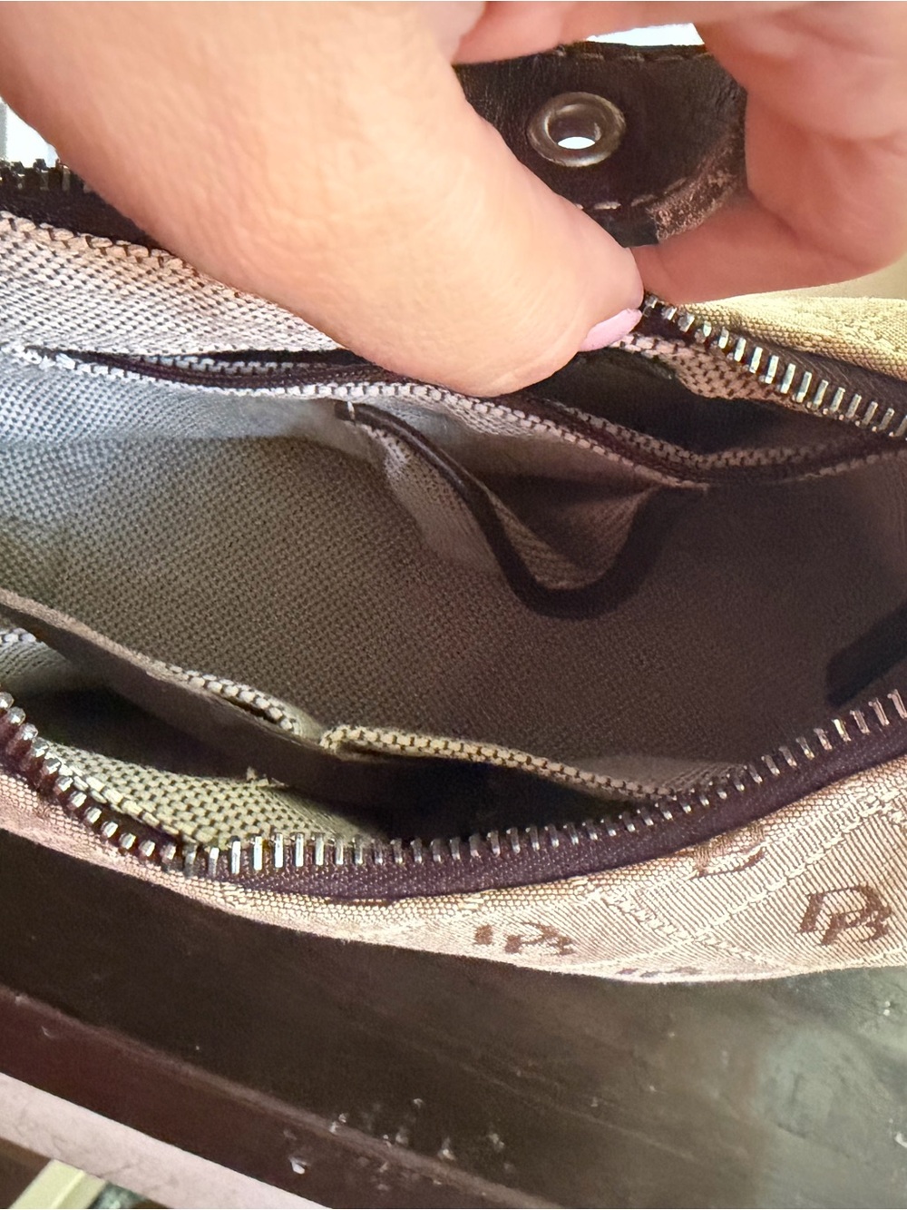 Dooney & Bourke Tan and Brown Monogram Shoulder Bag - Picture 6 of 9